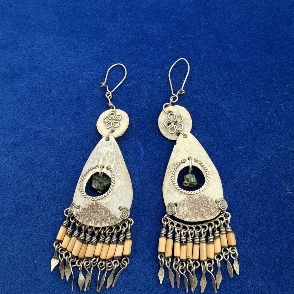 Antique Native American Handmade Earrings 4”